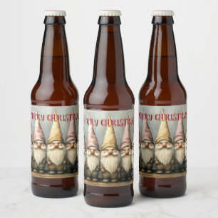  Weihnachts-Gnome Spitzhüte langer Bart Bierflaschenetikett