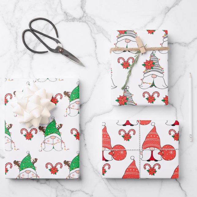 Weihnachts-Gnome und Candy Cane Geschenk Geschenkpapier Set (Vorderseite)