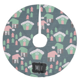 Weihnachts Gnome Village Rosa Grüne Familie Initia Polyester Weihnachtsbaumdecke