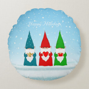 Weihnachts-Gnomen auf Light Blue Round Pillow Rundes Kissen