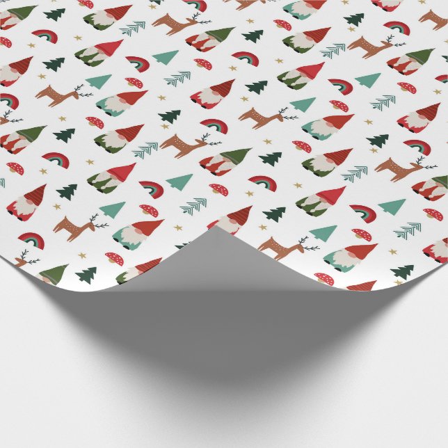 Weihnachts-Gnomenurlaub weiß Geschenkpapier (Ecke)