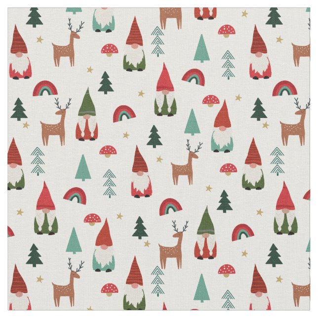 Weihnachts-Gnomenurlaub weiß Stoff (Nahaufnahme)