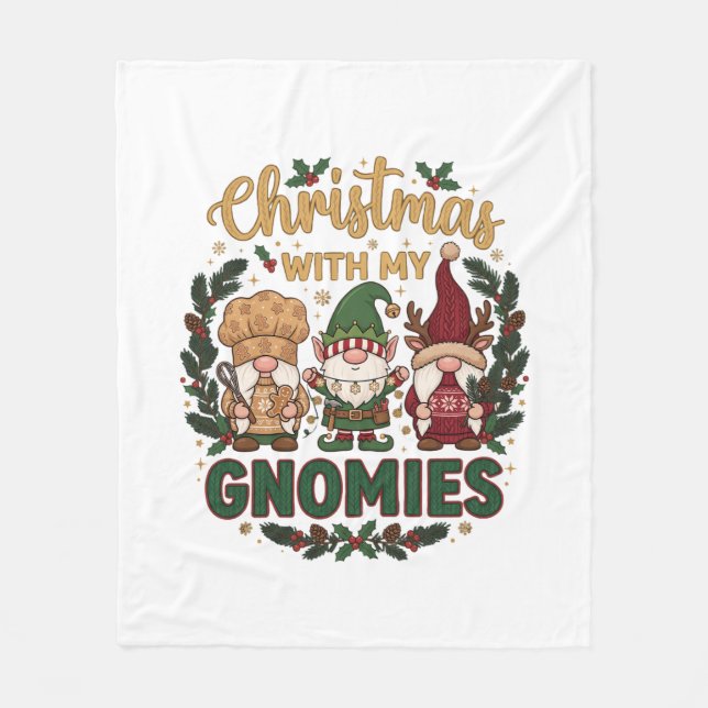 Weihnachts-Gnomies-Lichterkette Zuckerstange Fleecedecke (Vorderseite)