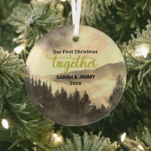 Weihnachts-Gold-Bergabenteuer Outdoor Couple Ornament Aus Glas