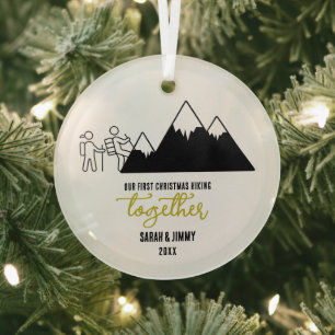 Weihnachts-Gold-Bergabenteuer Outdoor Couple Ornament Aus Glas