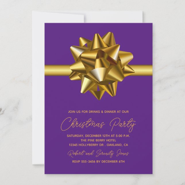 Weihnachts-Gold-Bow-Party Einladung (Vorderseite)