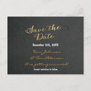 Weihnachts Gold Chalkboard Holly Postcard Rett Dat Ankündigungspostkarte