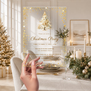 Weihnachts-Gold-Glitter-Tannenbaum-Feier Acryleinladungen