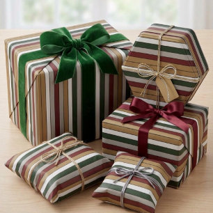 Weihnachts-Gold-Grün-Rot-Silber-Weiß-Streifen Geschenkpapier
