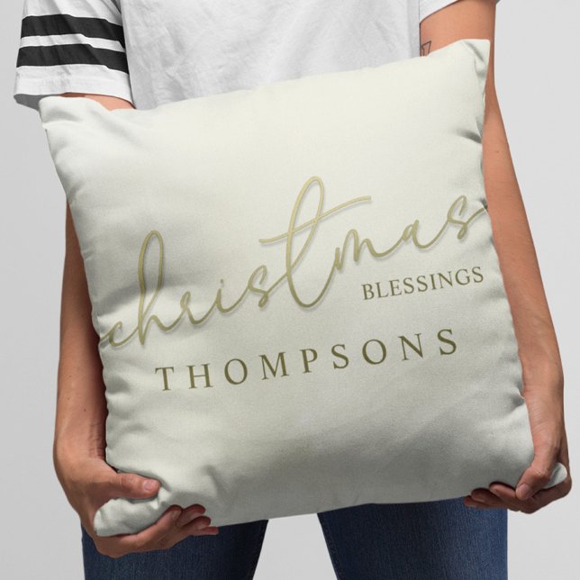 Weihnachts-Gold-Kalligrafie-Skript Moderne Segnung Kissen (Stylish gold calligraphy script Christmas blessing throw pillow. )