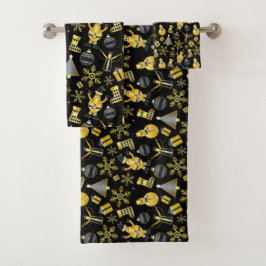 Weihnachts-Gold Santa Snowman-Strumpf-Geschenkmust Badhandtuch Set