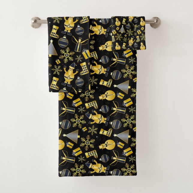 Weihnachts-Gold Santa Snowman-Strumpf-Geschenkmust Badhandtuch Set (Insitu)