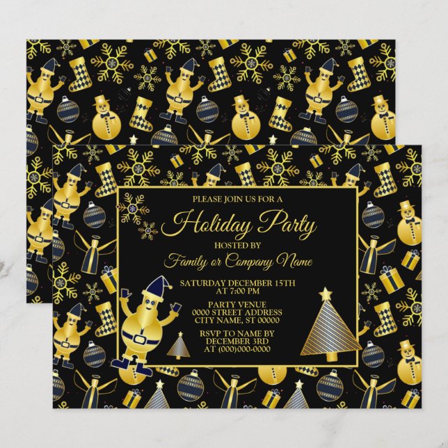 Weihnachts-Gold Santa Snowman-Strumpf-Geschenkmust Einladung (Vorne/Hinten)