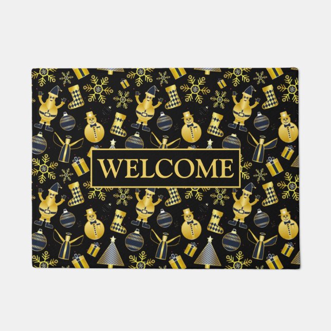 Weihnachts-Gold Santa Snowman-Strumpf-Geschenkmust Fußmatte (Vorderseite)