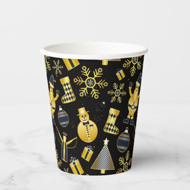Weihnachts-Gold Santa Snowman-Strumpf-Geschenkmust Pappbecher (Vorderseite)