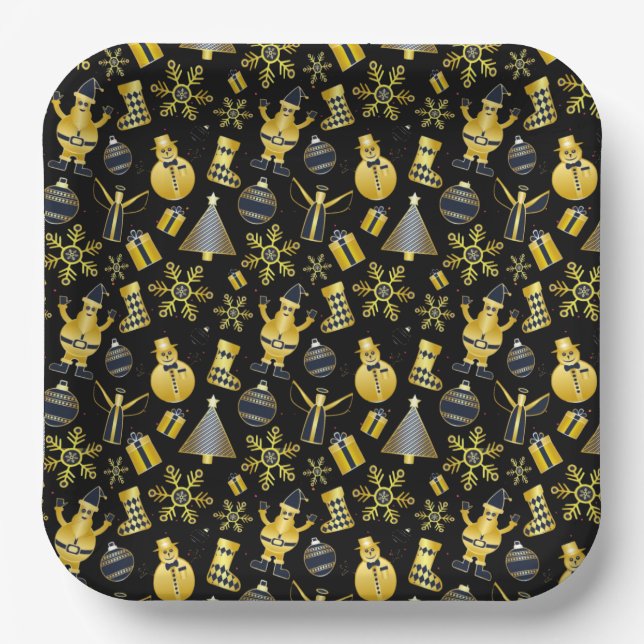 Weihnachts-Gold Santa Snowman-Strumpf-Geschenkmust Pappteller (Vorderseite)