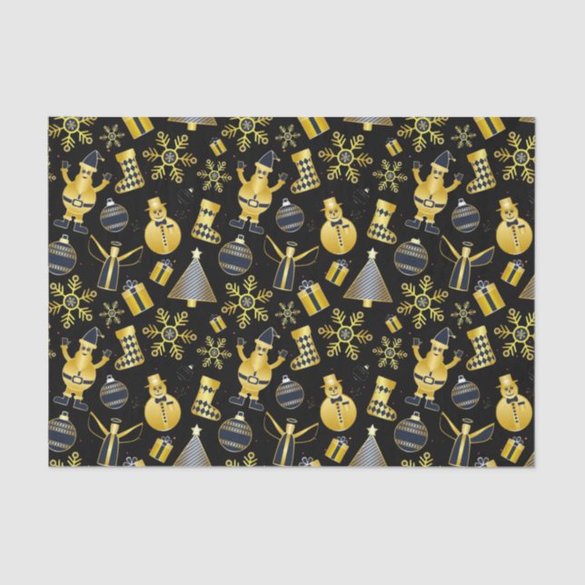 Weihnachts-Gold Santa Snowman-Strumpf-Geschenkmust Seidenpapier (Vorderseite)