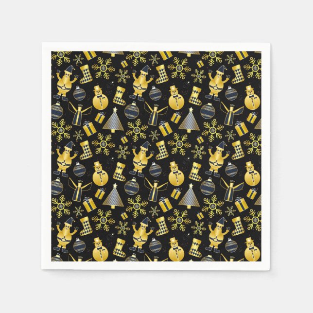 Weihnachts-Gold Santa Snowman-Strumpf-Geschenkmust Serviette (Vorderseite)