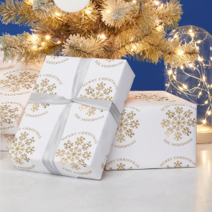 Weihnachts-Gold-Schneeflocke personalisierter Name Geschenkpapier