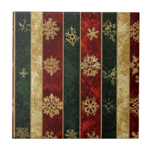 Weihnachts-Gold-Schneeflocke Rot Grün Streifen Fliese