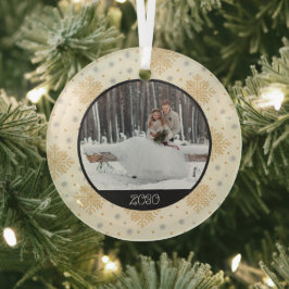 Weihnachts-Gold-Snowflake | Foto und Jahr Ornament Aus Glas