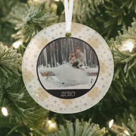 Weihnachts-Gold-Snowflake | Foto und Jahr Ornament Aus Glas