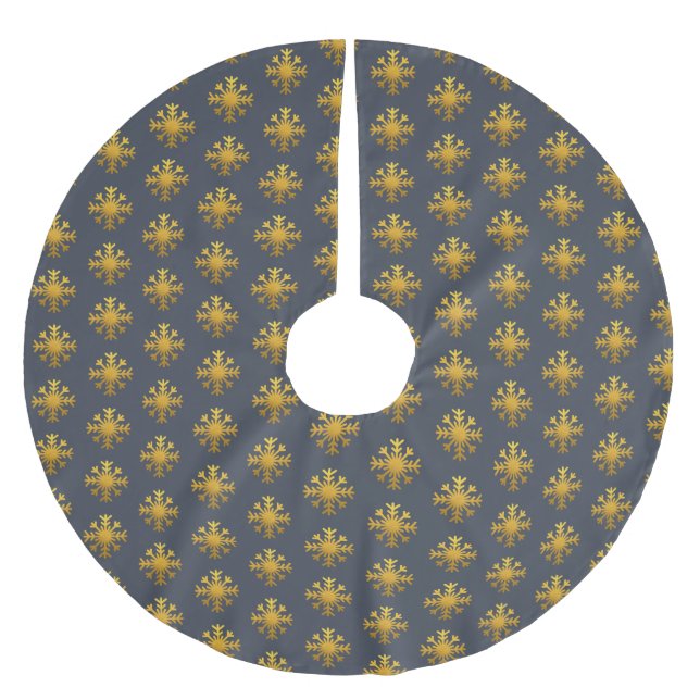 Weihnachts Gold Snowflake Muster Dunkelblau Polyester Weihnachtsbaumdecke (Vorderseite)