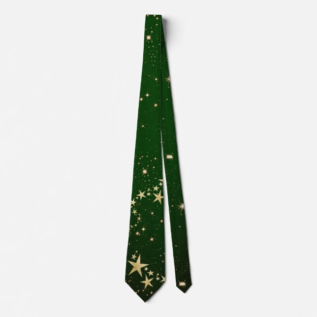 Weihnachts-Gold-Stars auf Green Neck Tie Krawatte (Vorderseite)