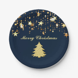 Weihnachts-Gold-Stars und -Bäume mit Baubles, ZSSG Pappteller