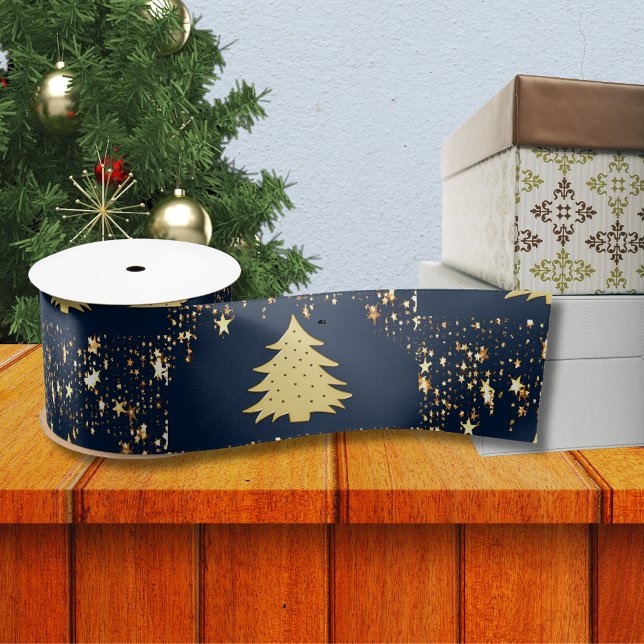 Weihnachts-Gold-Stars und -Bäume mit Baubles, ZSSG Satinband (Christmas Gold Stars and Tree with Baubles, ZSSG Satin Ribbon)