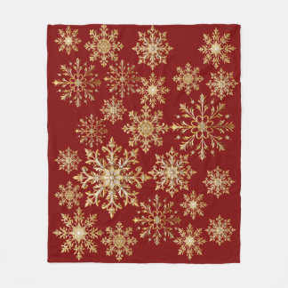 Weihnachts-Gold und Rot-Schneeflocke Fleecedecke