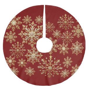 Weihnachts-Gold- und Rot-Schneeflocken-Geschenkpap Polyester Weihnachtsbaumdecke
