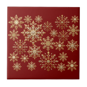 Weihnachts-Gold und rote Schneeflocke  Fliese