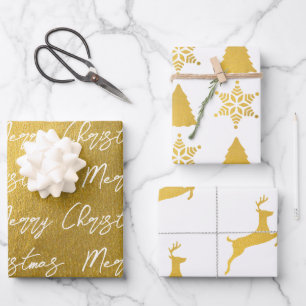 Weihnachts-Gold und Weißmuster Geschenkpapier Set