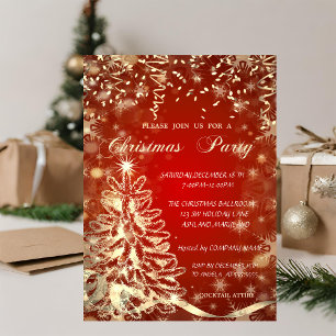 Weihnachts-Goldbaum,Rot,Firmenparty-Einladung Einladung
