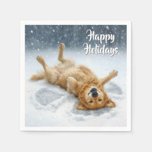 Weihnachts-Golden-Retriever beim Erstellen eines S Serviette