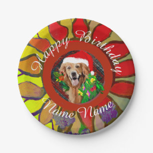 Weihnachts-Golden Retriever Geburtstagspapier Plat Pappteller