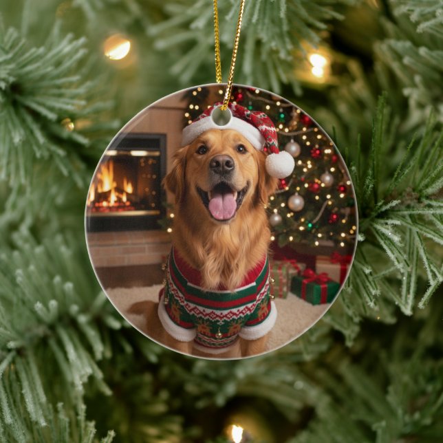Weihnachts-Golden-Retriever-Hund Individuelle Tier Keramik Ornament (Baum)
