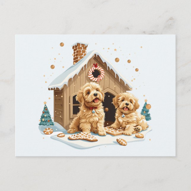 Weihnachts Golden Retriever Hunde Gingerbread Haus Postkarte (Vorderseite)