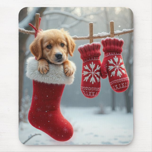 Weihnachts-Golden Retriever im Strumpf Mousepad (Vorne)