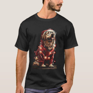 Weihnachts-Golden-Retriever in Brille Santa Hut Fe T-Shirt
