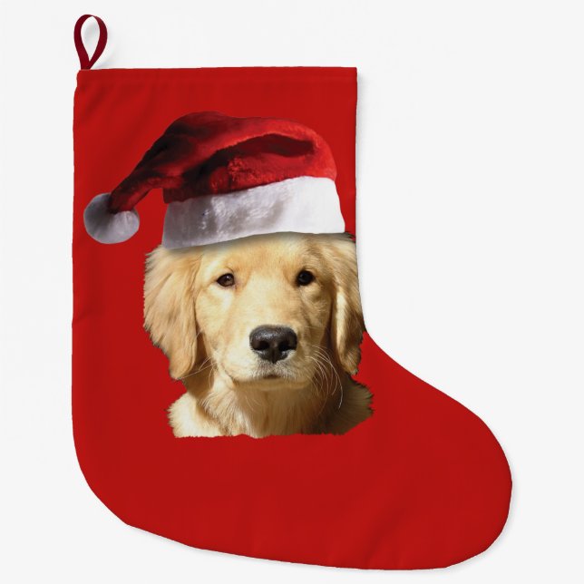 Weihnachts-Golden Retriever in Santa Claus Hat Großer Weihnachtsstrumpf (Vorderseite)