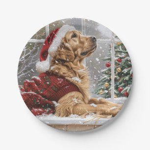 Weihnachts Golden Retriever Santa Dog Pappteller