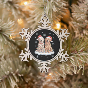 Weihnachts-Golden-Retriever-Santa-Hut-Lichter Schn Schneeflocken Zinn-Ornament