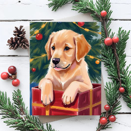 Weihnachts Golden Retriever Welpe Geschenk Feiertagskarte