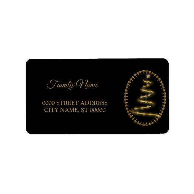 Weihnachts-Golden Tree Holidays Schwarz Adressaufkleber (Vorne)