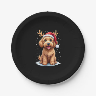 Weihnachts-Goldendoodle-Hund-Rentier-Feiertags-Doo Pappteller
