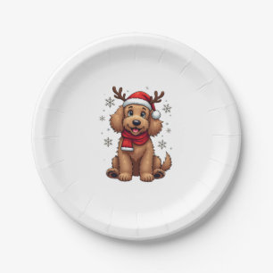 Weihnachts-Goldendoodle-Hund-Rentier-Feiertags-Doo Pappteller