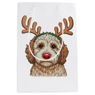 Weihnachts-Goldendoodle-Hund-Rentier-Xmas-Familie Mittlere Geschenktüte