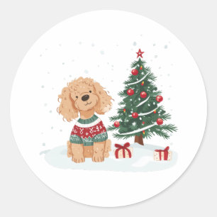 Weihnachts-Goldendoodle-Hund Runder Aufkleber